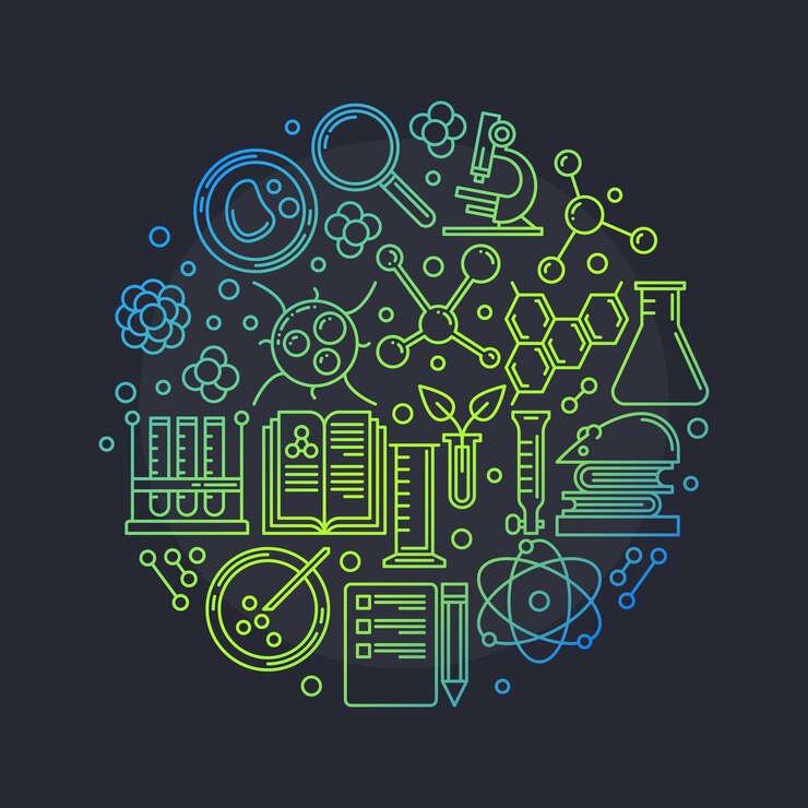 Biotechnology vector Biotech concept colored round illustration in thin line style