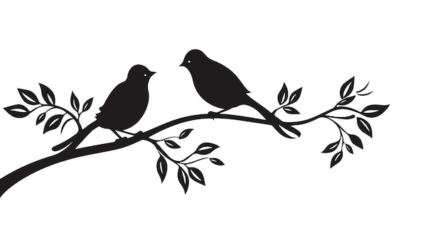 birds on a tree branch silhouette vector