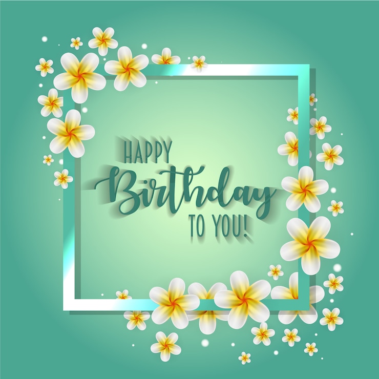 Birthday card with frame decorated with flowers and vintage retro background.
