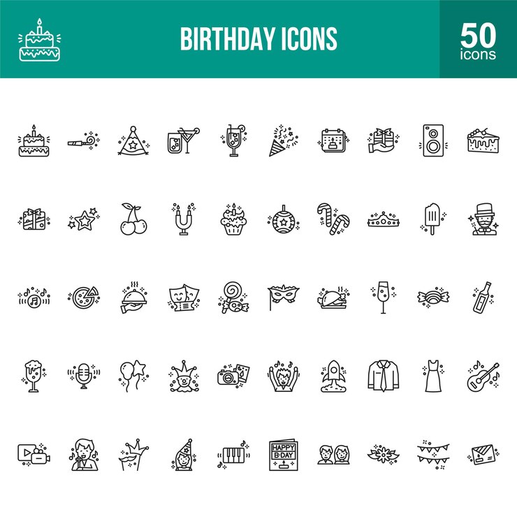 Birthday Line Icons Set
