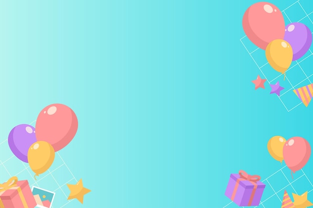 Birthday Party Background Banner with Balloon Stars and Gift Box Vector Flat Illustration