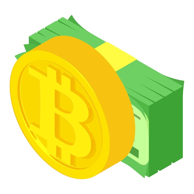 bitcoin cryptocurrency icon isometric vector bitcoin coin and dollar bill stack digital money cryptocurrency concept