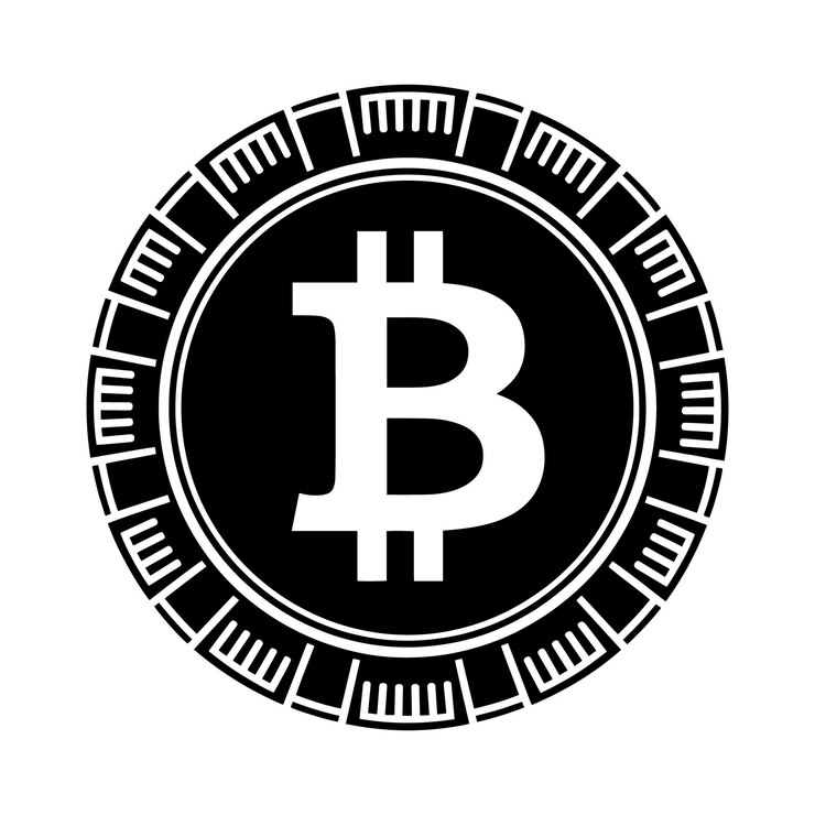 Vector bitcoin cryptocurrency logo in black and white