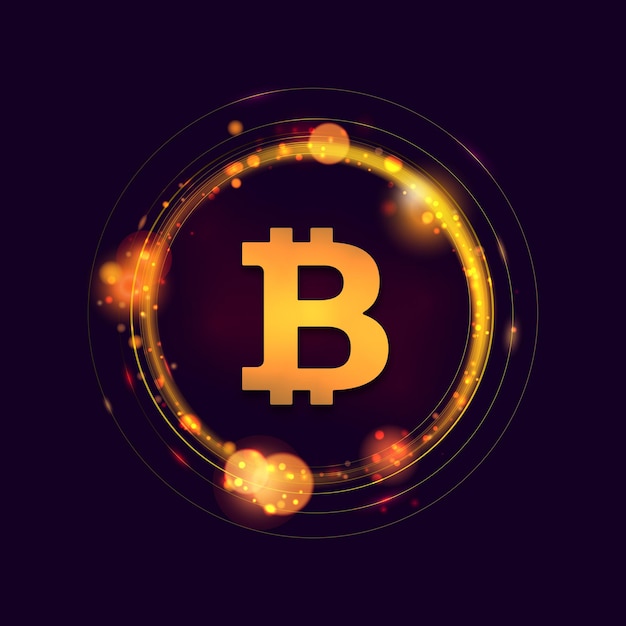 Bitcoin sign inside of abstract bokeh lights