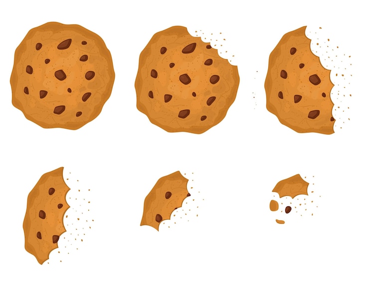 Vector bitten chip cookie with chocolate set tasty delicious food vector illustration of sweet snack or homemade dessert