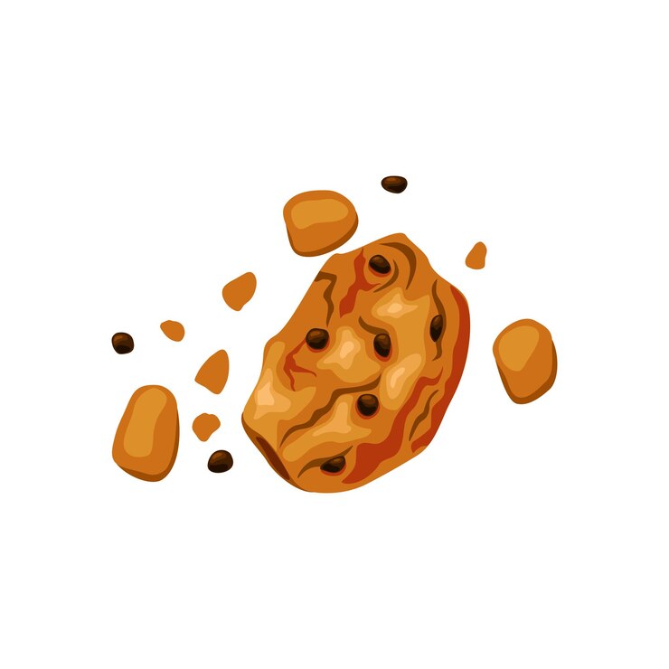 Vector bitten cookies with chocolate chips on a white isolated background icon crumbled dessert