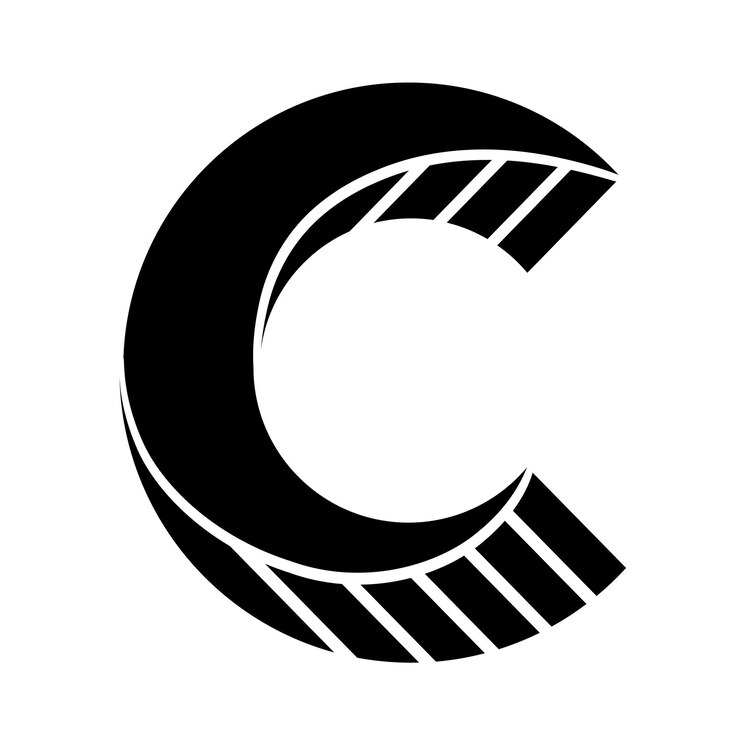 Vector black abstract striped twisted letter c icon on a white background