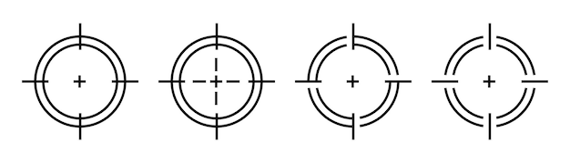 black aim icon collection sniper sight target line icon set editable width