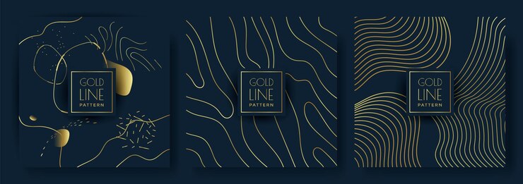 Black and gold organic pattern. Dark luxury background with golden line. Vector illustration