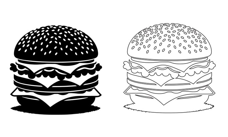 Black and white burger illustration