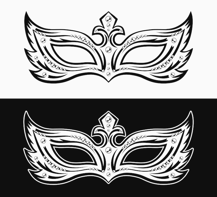 Vector black and white carnival mask decorated with beads