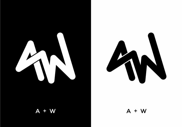Vector black and white color of aw initial letter