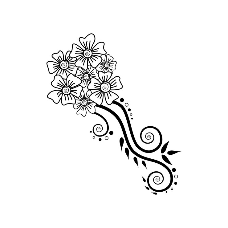 Black and white Floral design vector in illustration premium vector