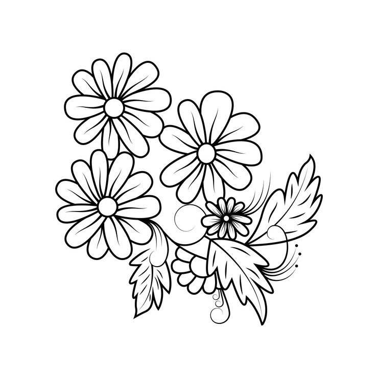 Black and white Floral design vector in illustration premium vector