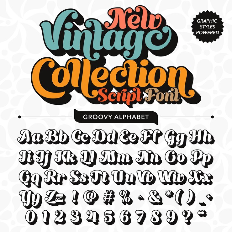 Vector black and white new vintage collection script retro font