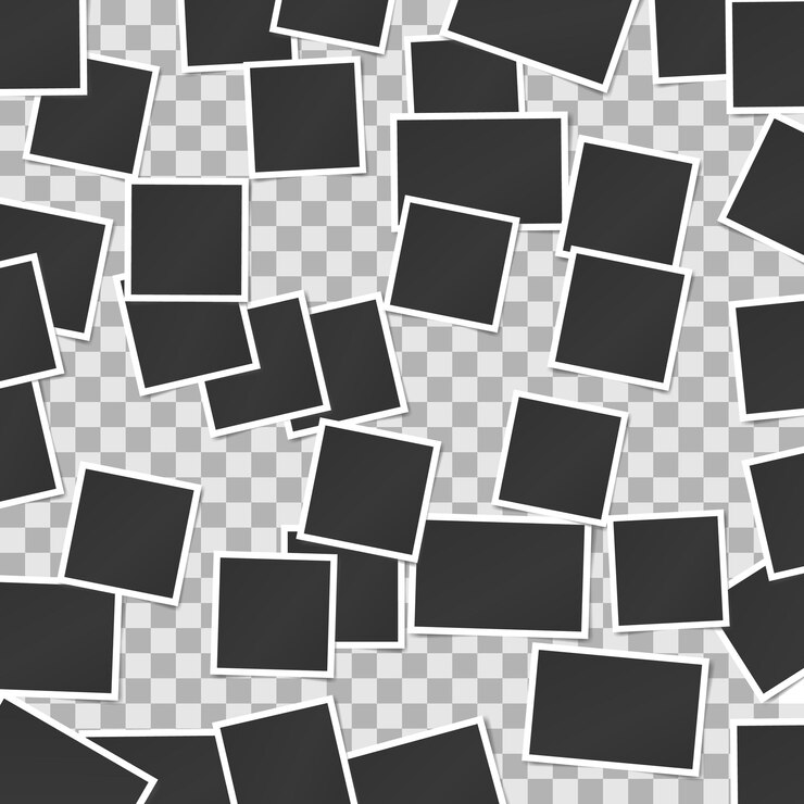 Vector black and white photo frame with shadows isolated on transparent background