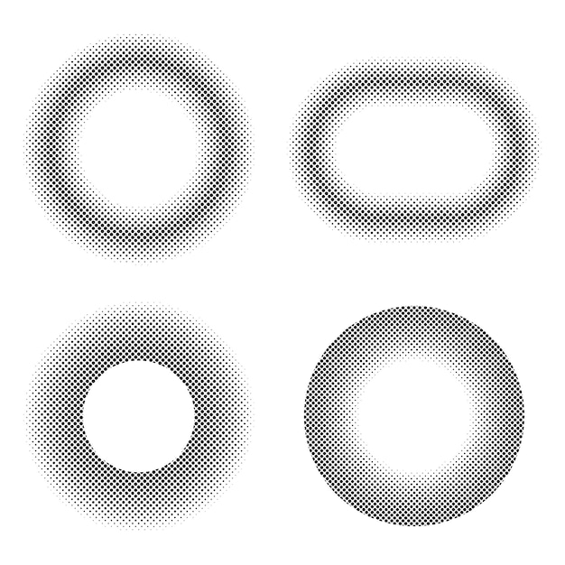 Black and white ring circle and ellipse halftone pattern of dots for visual effect background