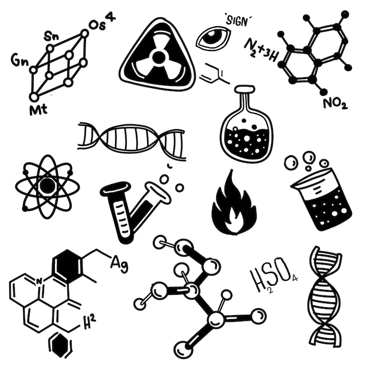 Vector black and white science doodles