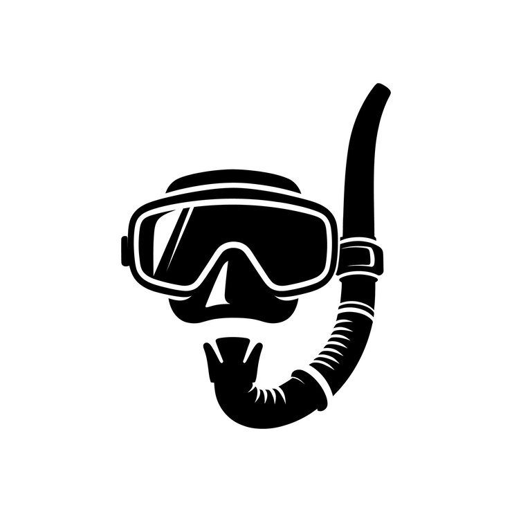 Vector black and white snorkel mask and tube illustration ideal for water sports graphics
