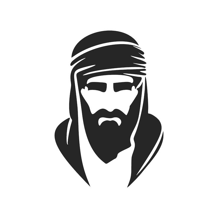 Vector black and white strict and minimalist logo depicting a muslim man