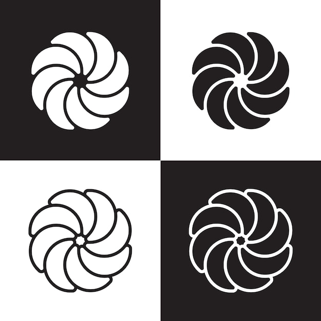 Black and white Swirl Logo with fill and outline versions