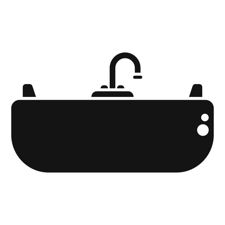 Vector black and white vector illustration of a contemporary kitchen sink design