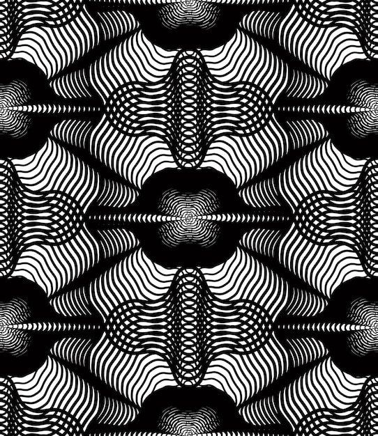 black and white vector ornamental pattern, seamless art background decorated with monochrome lines, best for graphic and web design. endless ornate, kaleidoscope effect.