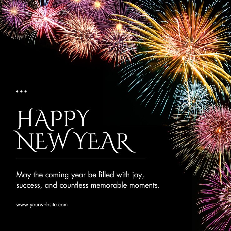 Vector black and yellow colorful playful modern firework happy new year instagram post