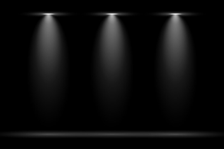 Vector black background with three vertical spotlight