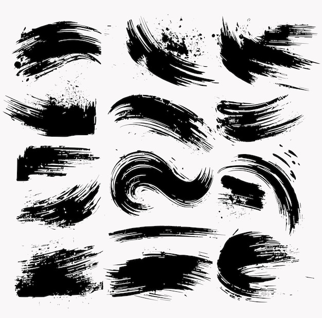 Black brush strokes set
