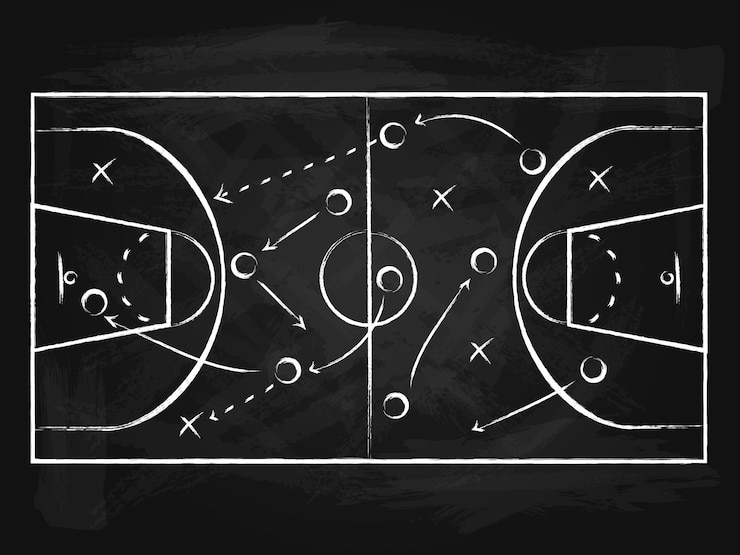 Black Chalkboard with Basketball Background Card Sport Court Strategy or Plan Competition Concept Vector illustration of Game Board