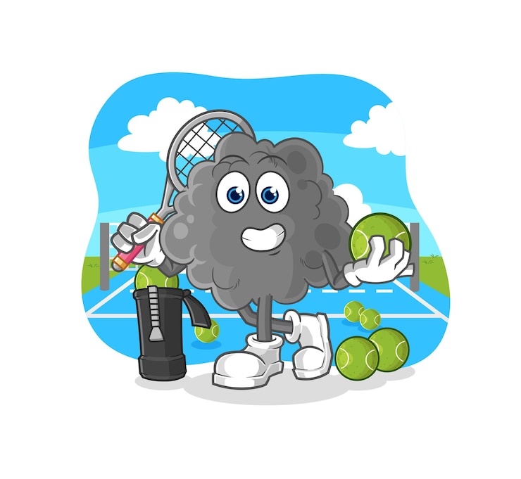 Vector black cloud plays tennis illustration character vector