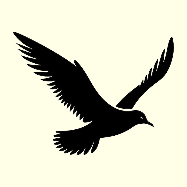 Black color Seagull bird Silhouette Vector Illustration