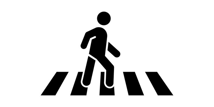 Vector black crosswalk vector icon on white background. pedestrian crossing sign. road zebra.