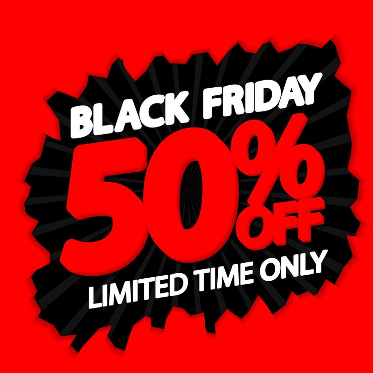 Vector black friday sale 50 off poster design template or banner for shop and online store