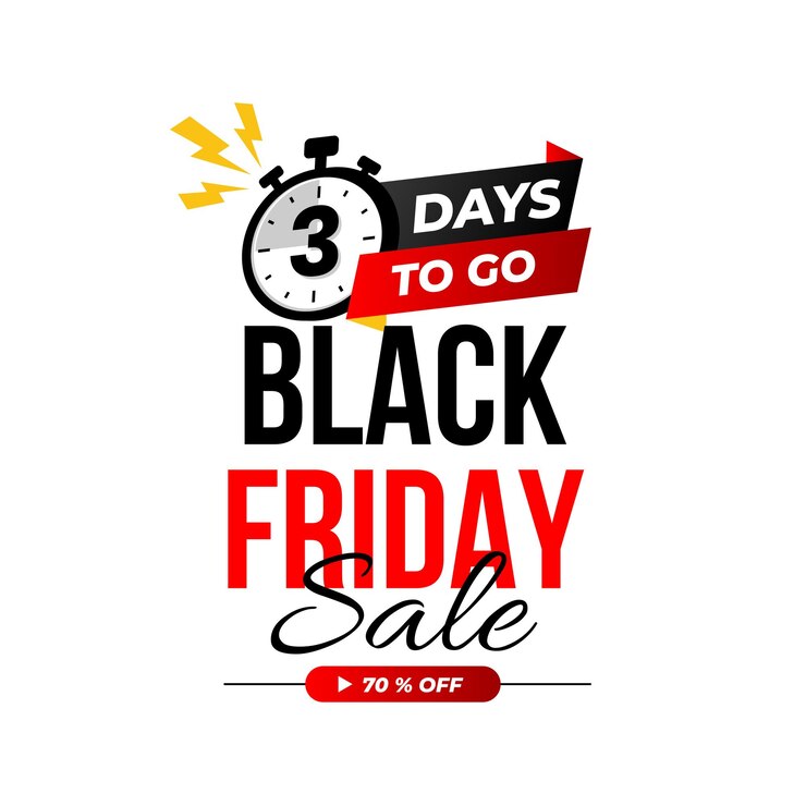 Vector black friday sale promotion banner showing 3 days to go with a stopwatch ticking down the time