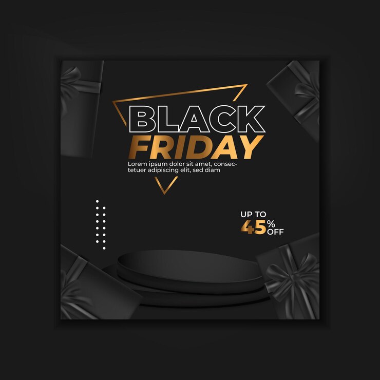 Vector black friday sale. realistic 3d design black podium. for promotional marketing discount and online s