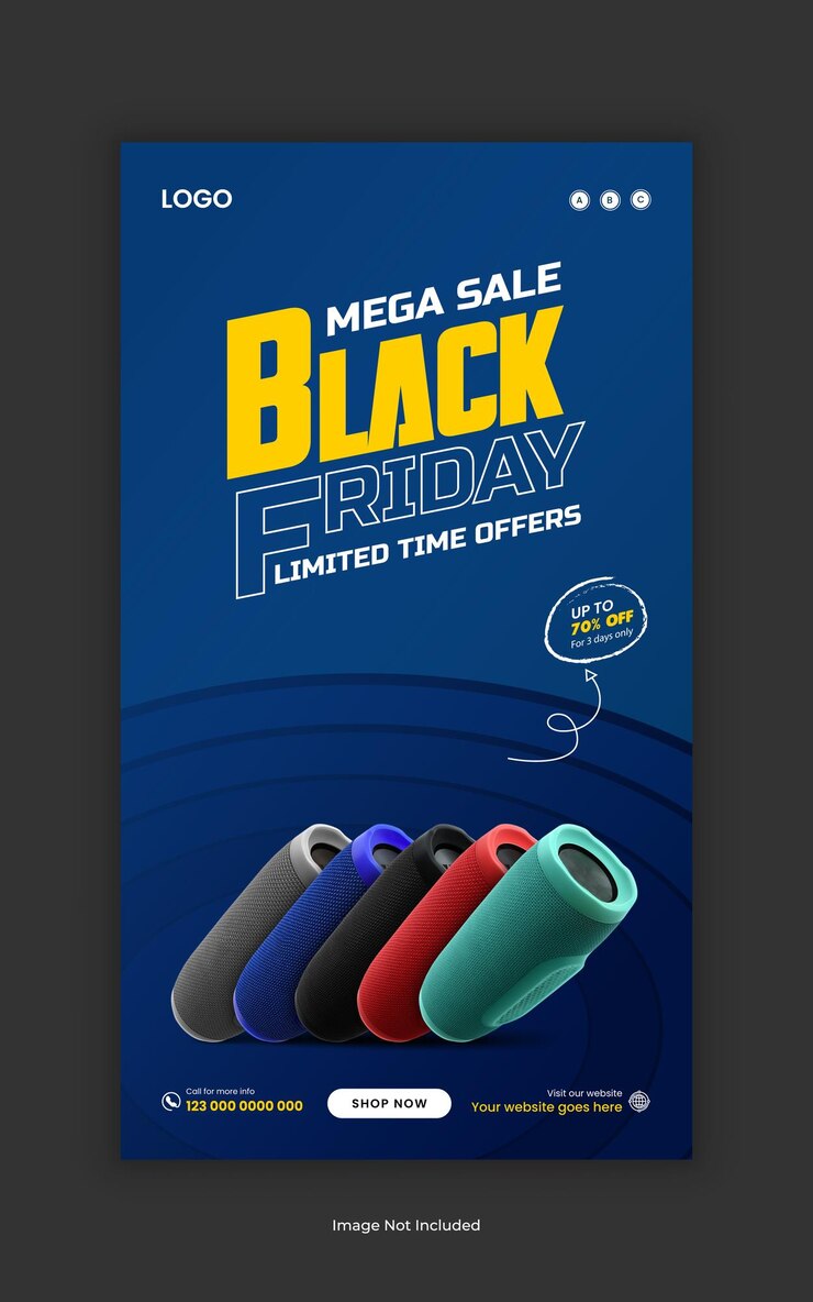 Vector black friday super sale instagram and facebook story banner template or sound speaker sale banner