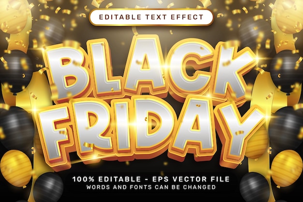 black friday text effect and editable text effect with balloon and ribbon illustration