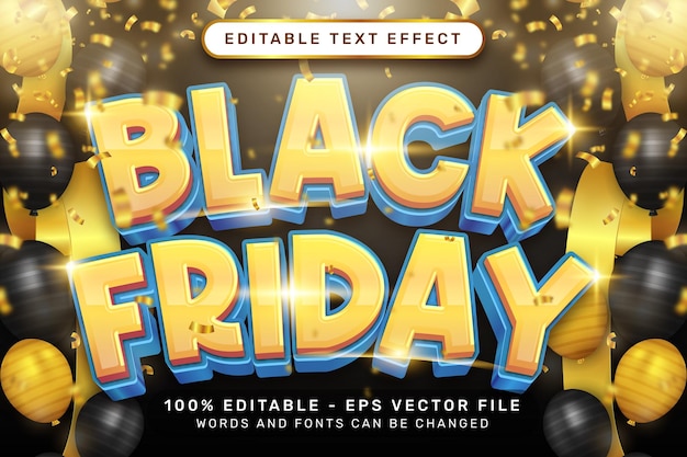 black friday text effect and editable text effect with balloon and ribbon illustration