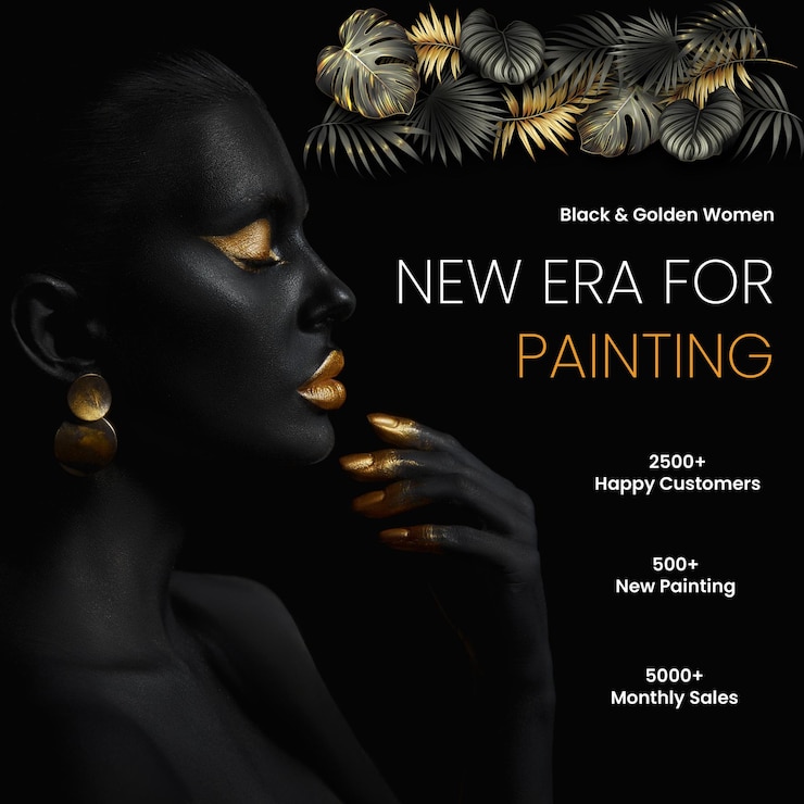 Vector black amp golden women painting poster