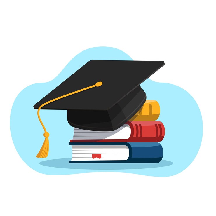 Vector black graduation cap on stack of books education concept vector illustration