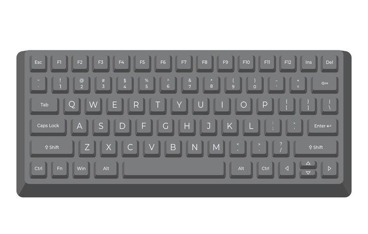 Black keyboard with letters in minimalist voluminous style