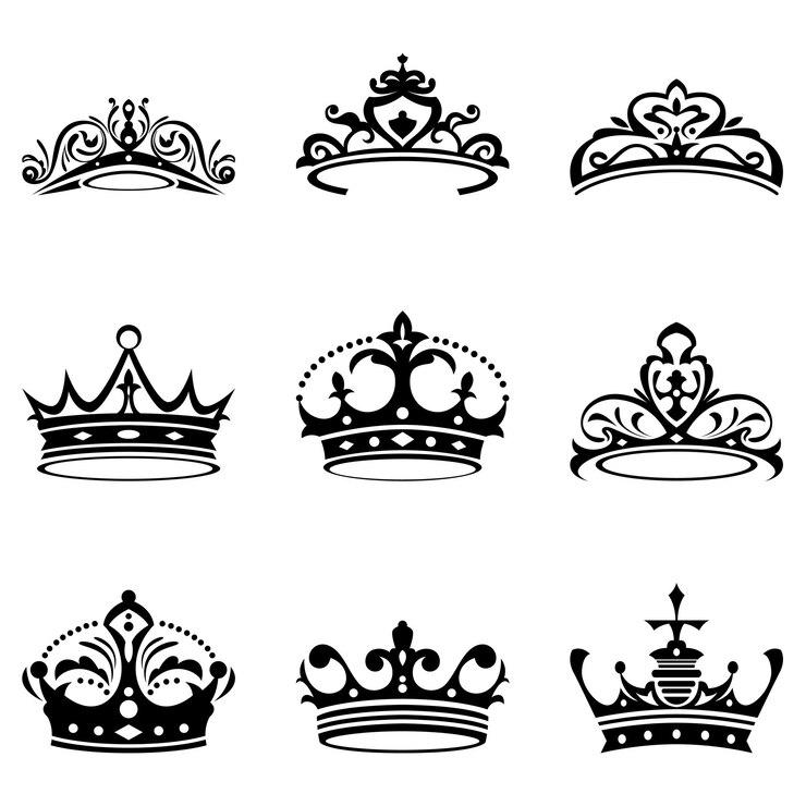 Vector black king crown sets silhouette style