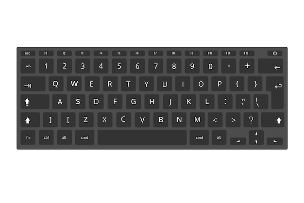 Black laptop, computer keyboard template isolated on white
