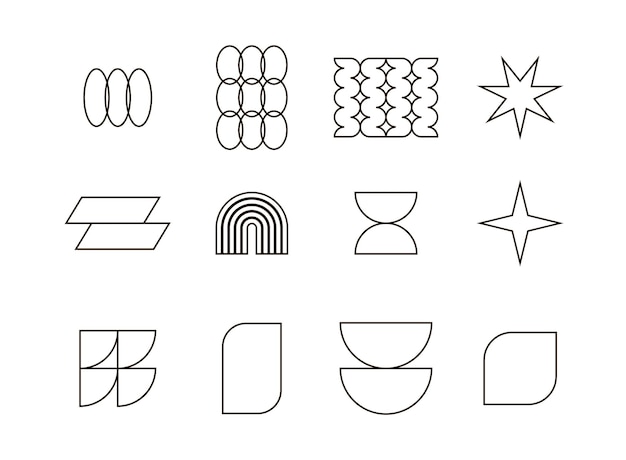 Black lines retro geometric shapes for design social media, wall art prints