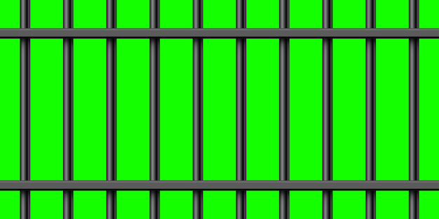 black metal prison bars on green chroma key background detailed jail cage prison iron fence criminal