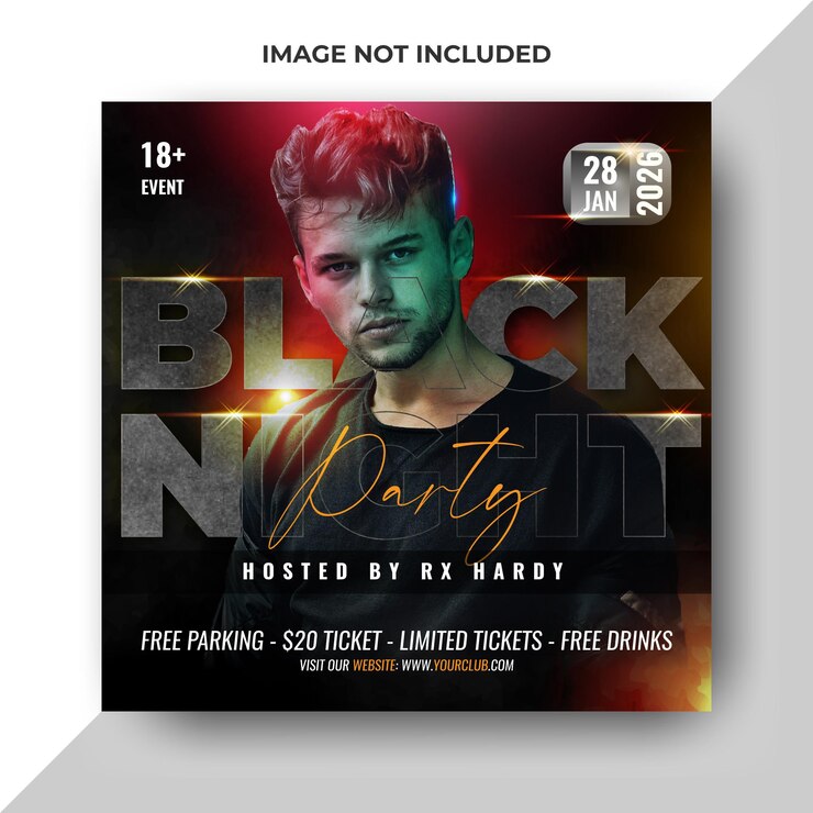 Black Night dj party flyer social media post template premium vector