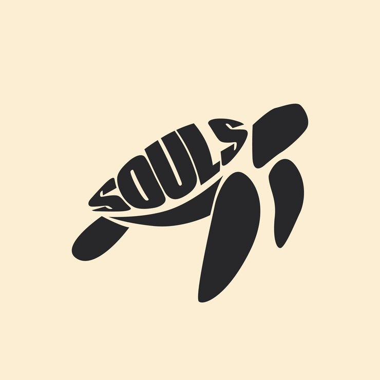 Black on beige sea turtle design with the word souls on it