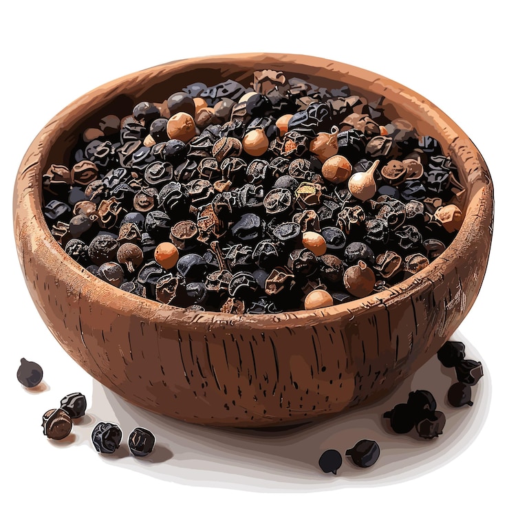 Vector black pepper flat colors cartoon icon isolated on transparent